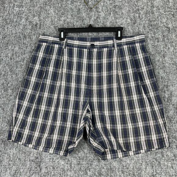 NAUTICA SHORTS‎ MENS 38 BLUE PLAID PLEATED CHINO CLUB PREPPY RESORT VTG 1990S - Picture 1 of 10